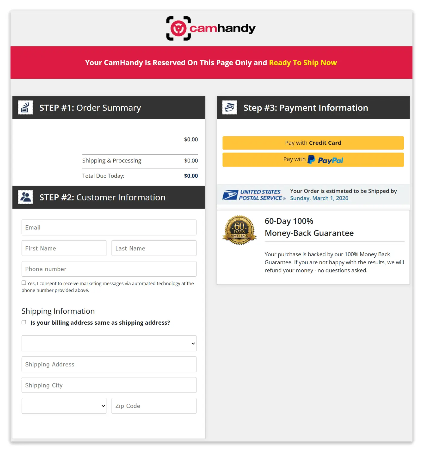 Camhandy Secure Checkout Page